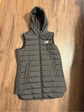 New Balance Long Black Hooded Quilted Puffer Vest